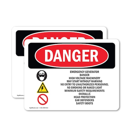 Signmission Emergency Generator Danger High, 24 in W x Rectangle, Vinyl Decal OS-2PACK-DS-D-1824-L-2204